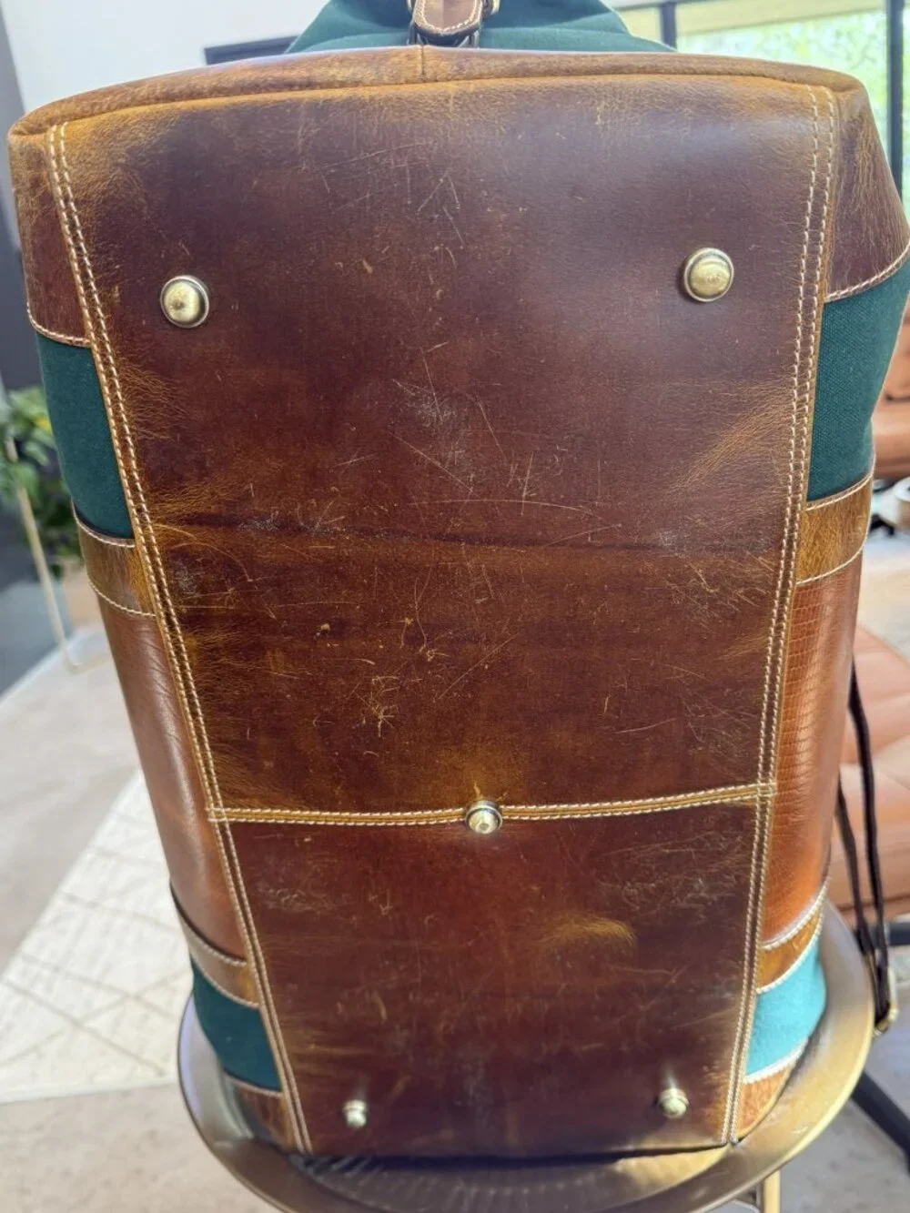 Peter Millar CCNC Leather Canvas Weekender Duffel Bag Friwadsworth NYC Green Bro